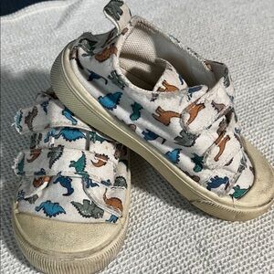 Kids White Dinosaur Slip-On Sneakers with Hook & Loop Straps